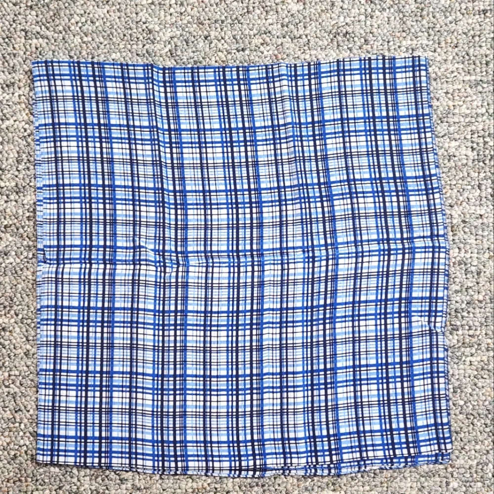 Bloomingdale's Blue and White Plaid Silk Scarf